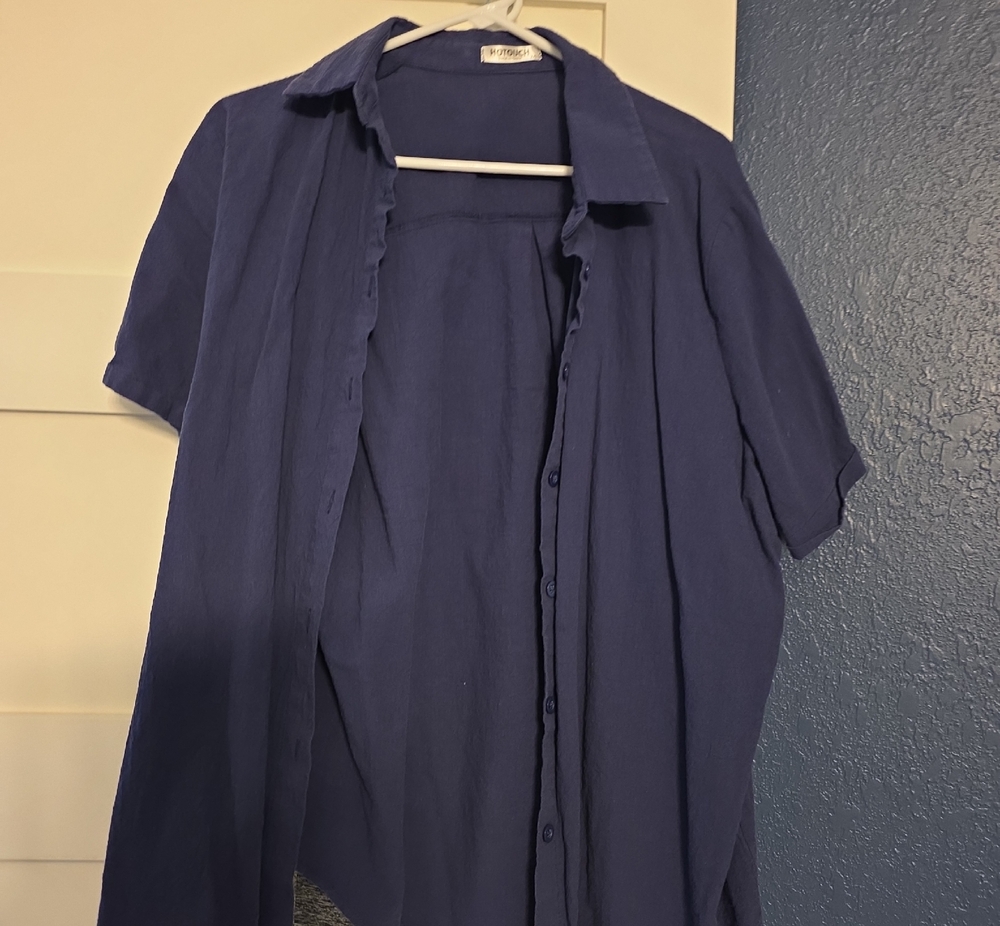 Womens  Short-Sleeve Button-Up Shirt - Navy Blue
